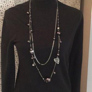 Long Henri Bendel gunmetal necklace
